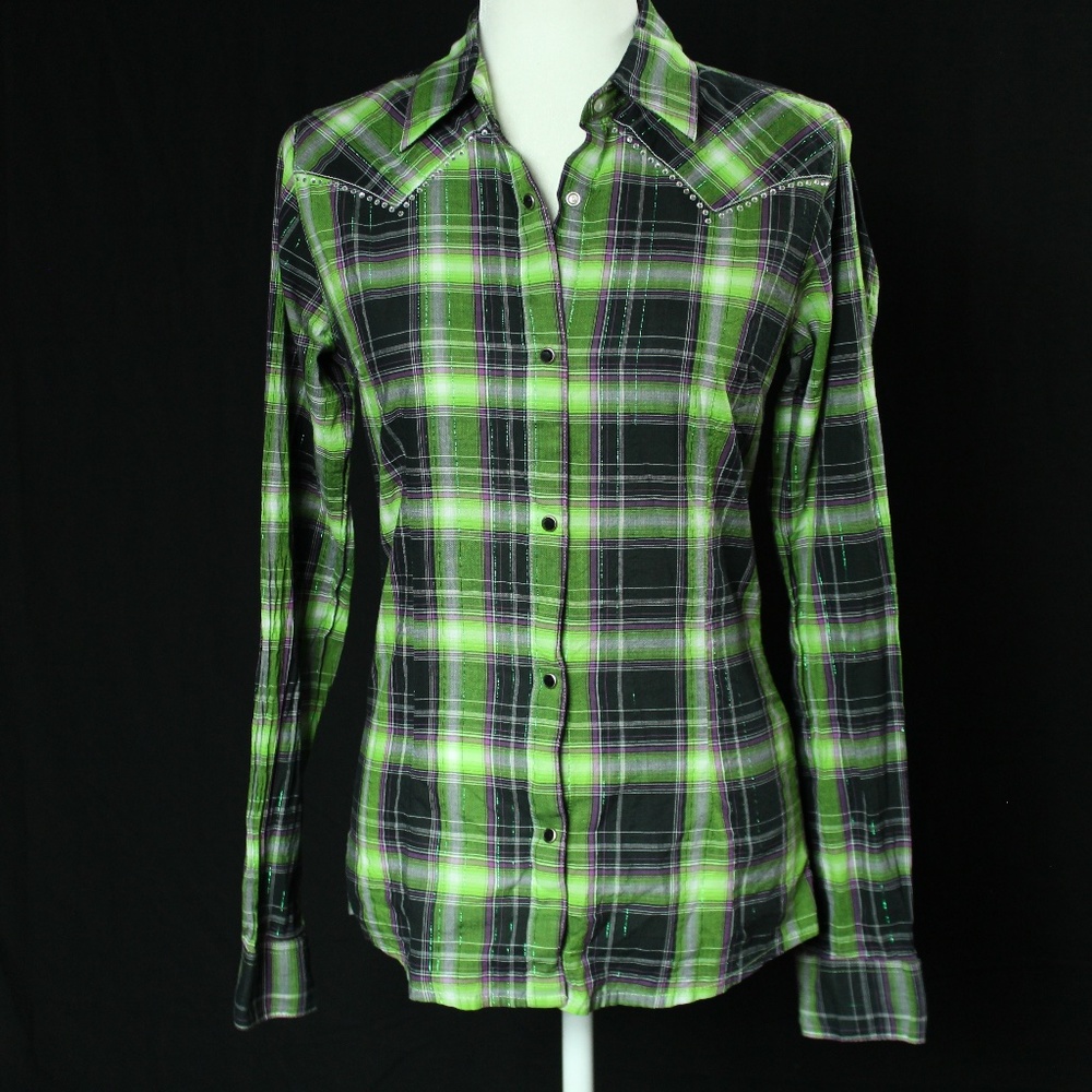 Wrangler | Green Western Plaid Button Down | Sz S